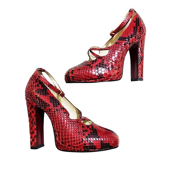 Never Worn Vintage Michel Perry snake skin platform‎ heel, Red, Size 37EU - Picture 3 of 10